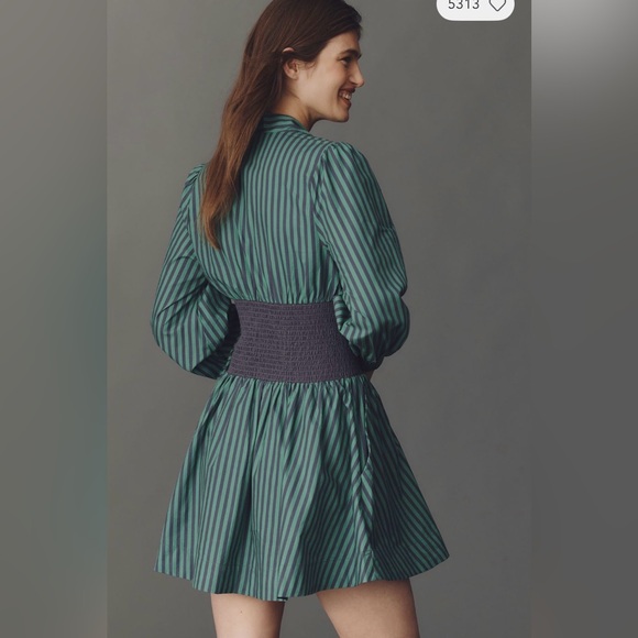 Anthropologie Tommie Long-Sleeve Smocked Front-Zip Mini Dress, Various Sizes NWT - Picture 2 of 7